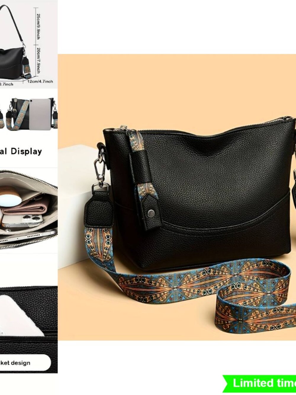 Light Luxury Single Shoulder Messenger Bag with Detachable Strap Hobo Bag